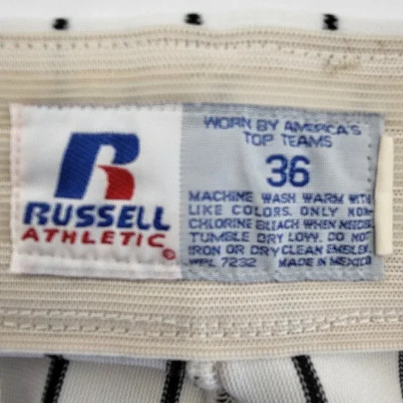 Russell Athletic Mens White Black Pinstripe Baseball Pants Size 36 Distressed - Picture 9 of 11